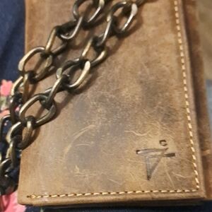 Brown Genuine Leather Trifold Distressed Mens Wallet. Rfdi. Removable Chain. New